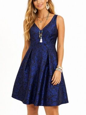 EUC Ralph Lauren Size 14 Women’s Elegant Blue Floral Sleeveless‎ Dress